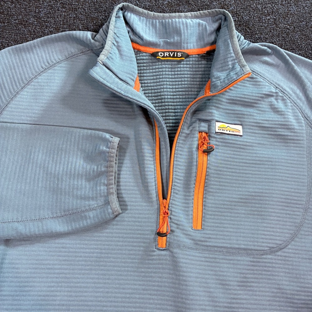 Orvis Horseshoe Hills Quarter-Zip Fleece Mens XXL Blue Orange Grid 2YNJ Pullover